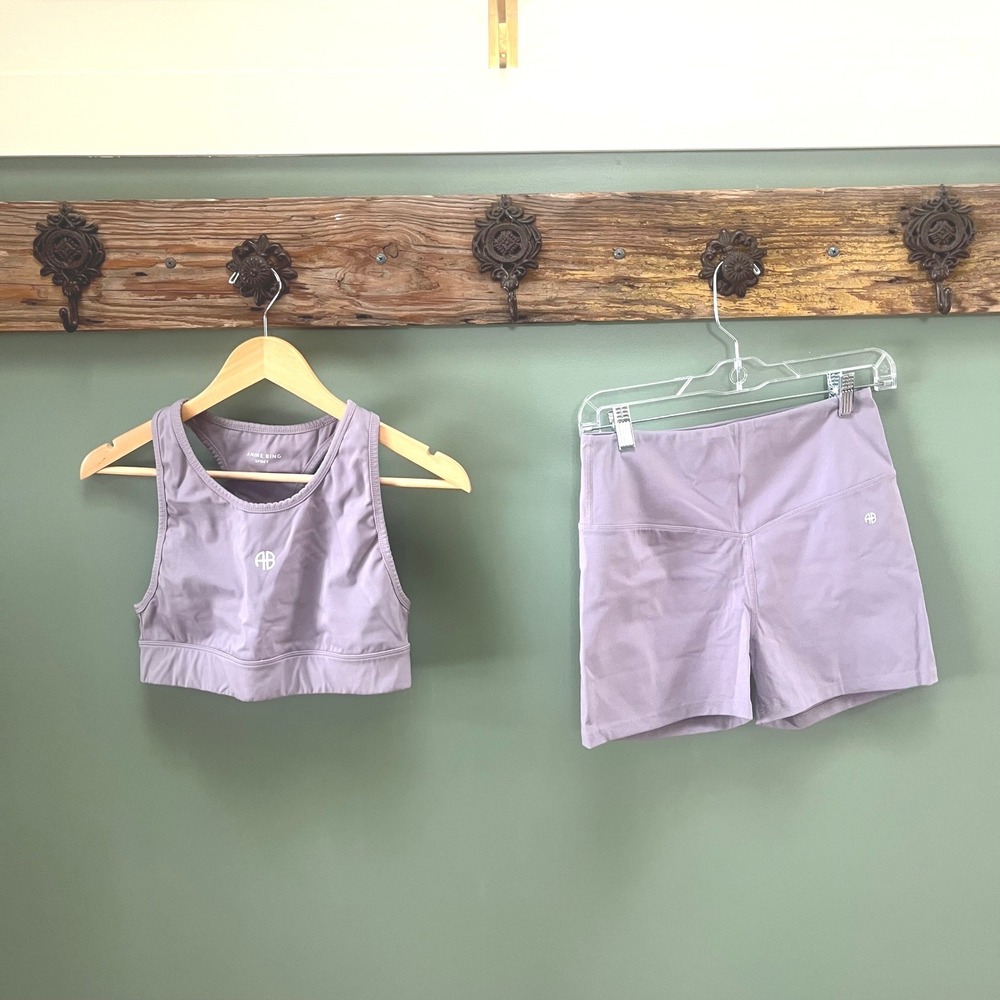 Anine Bing Blair Bra and Blake Short Activewear Set in Lavender Purple Sz. M gym